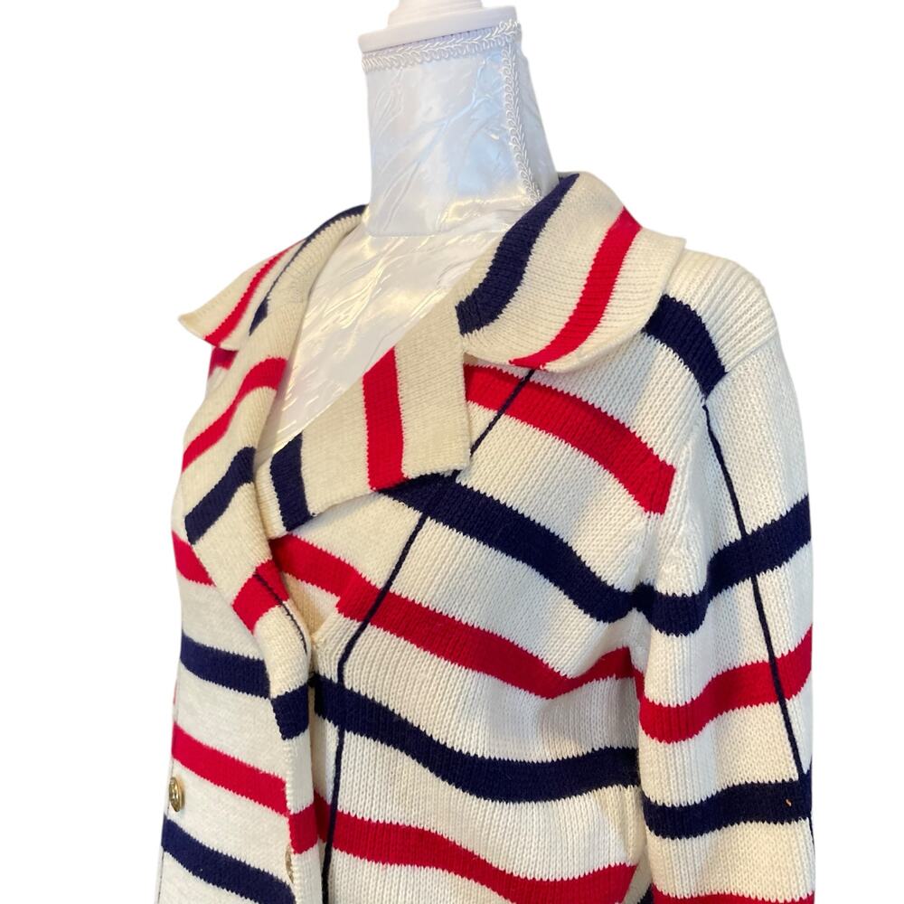 Vintage White Stripe Double Breasted Sweater Jacket Size Medium 50s Nautical - Picture 8 of 16